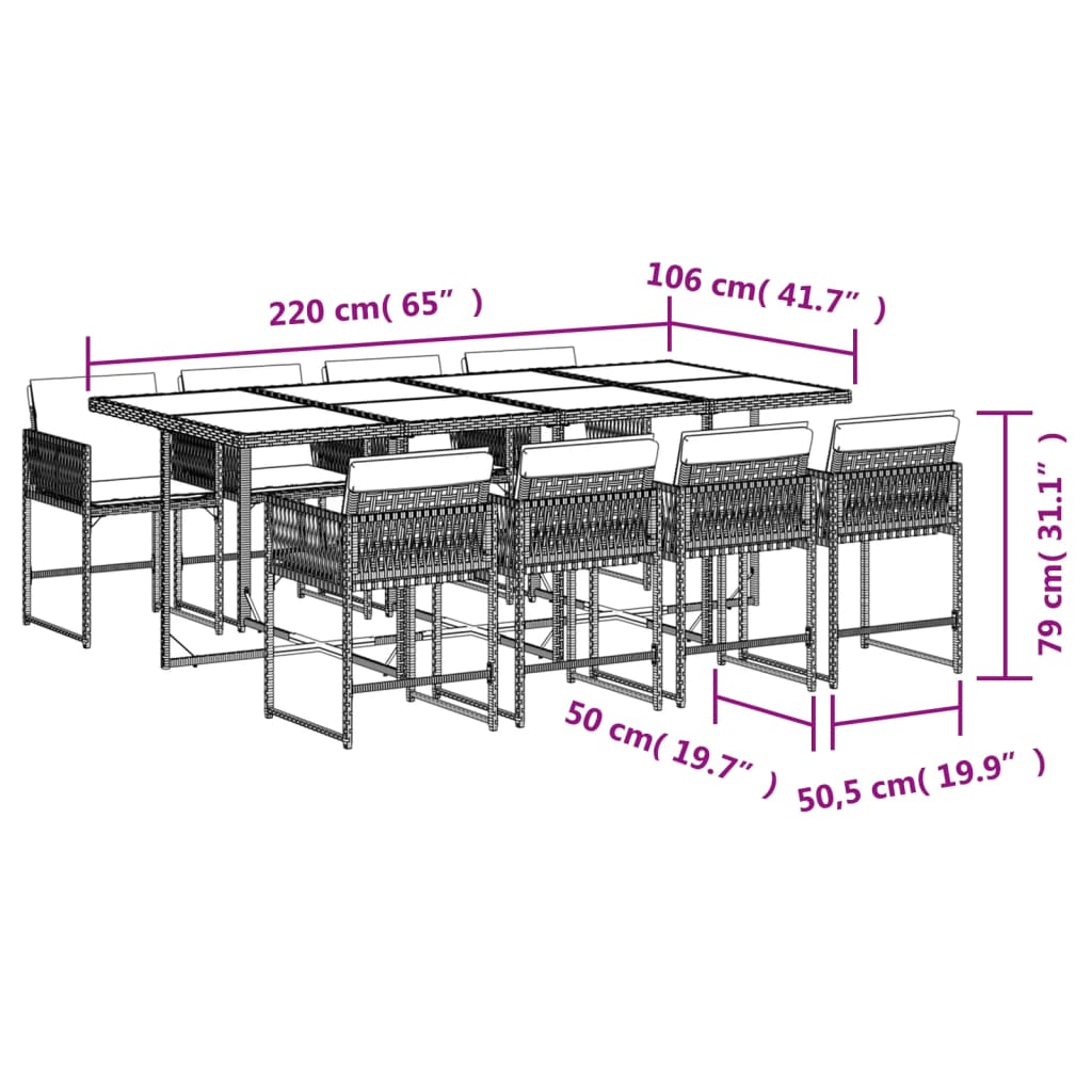 9-tlg. Garten-Essgruppe mit Kissen Beigemischung Poly Rattan