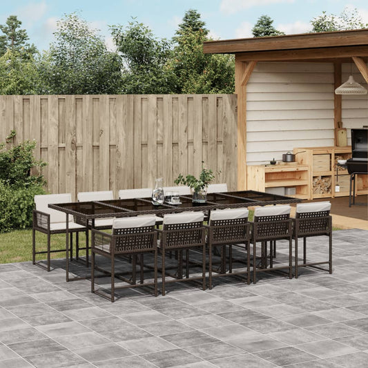 11-tlg. Garten-Essgruppe mit Kissen Braun Poly Rattan