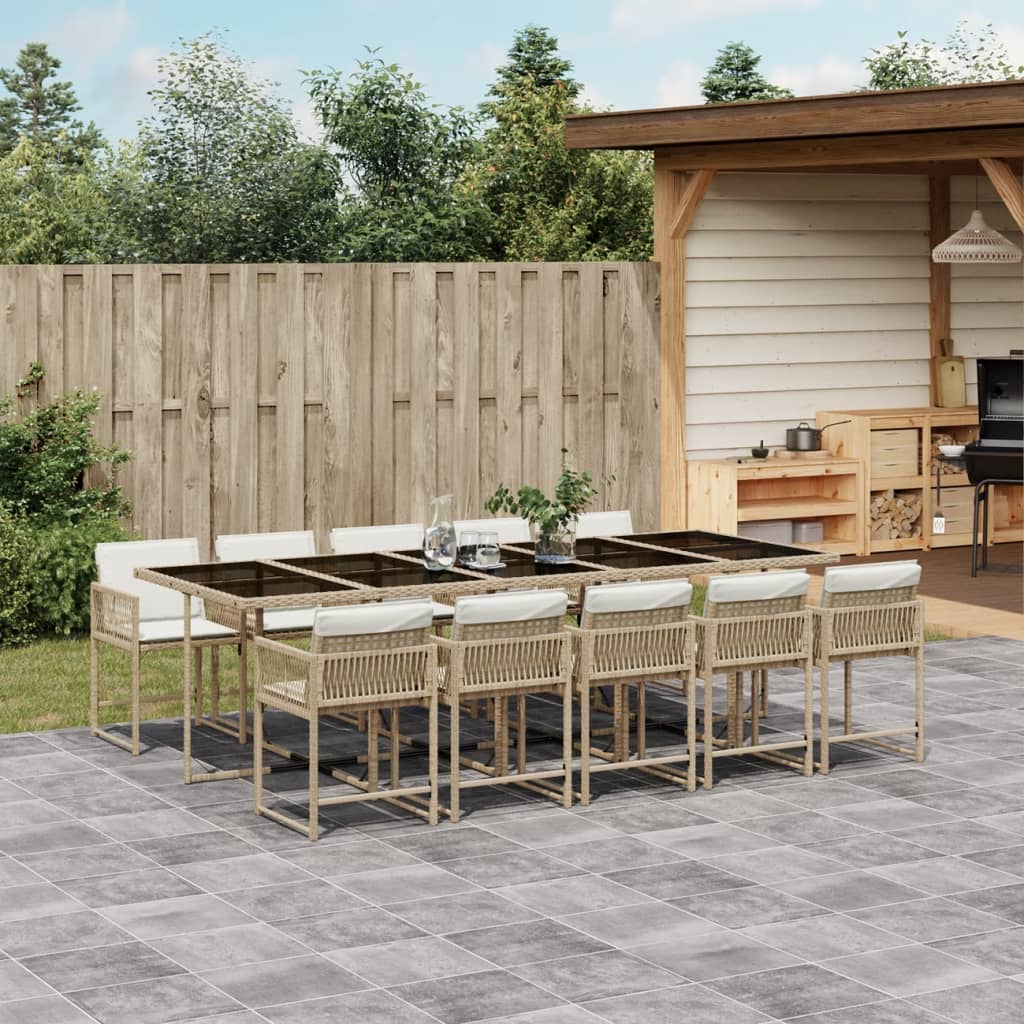 11-tlg. Garten-Essgruppe mit Kissen Beige Poly Rattan