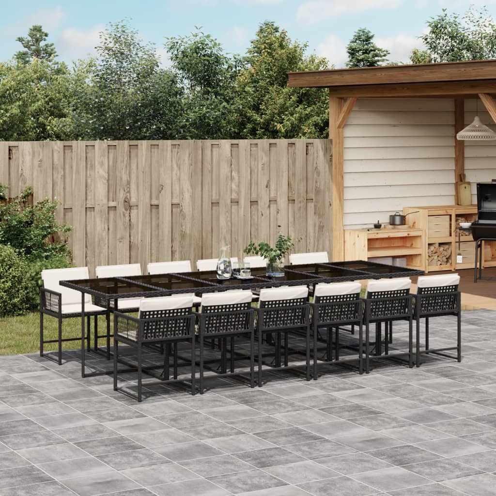 13-tlg. Garten-Essgruppe mit Kissen Schwarz Poly Rattan