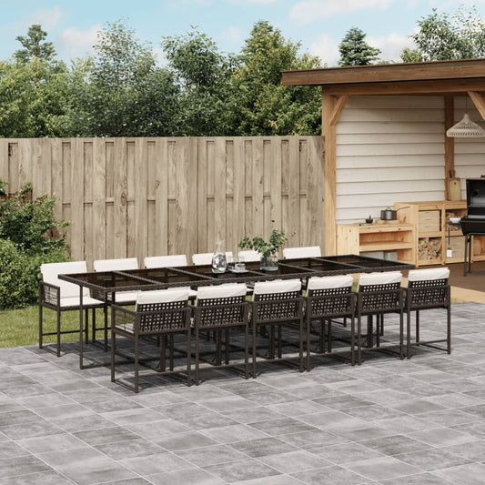 13-tlg. Garten-Essgruppe mit Kissen Braun Poly Rattan