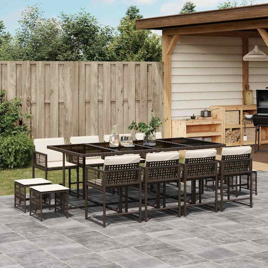 13-tlg. Garten-Essgruppe mit Kissen Braun Poly Rattan