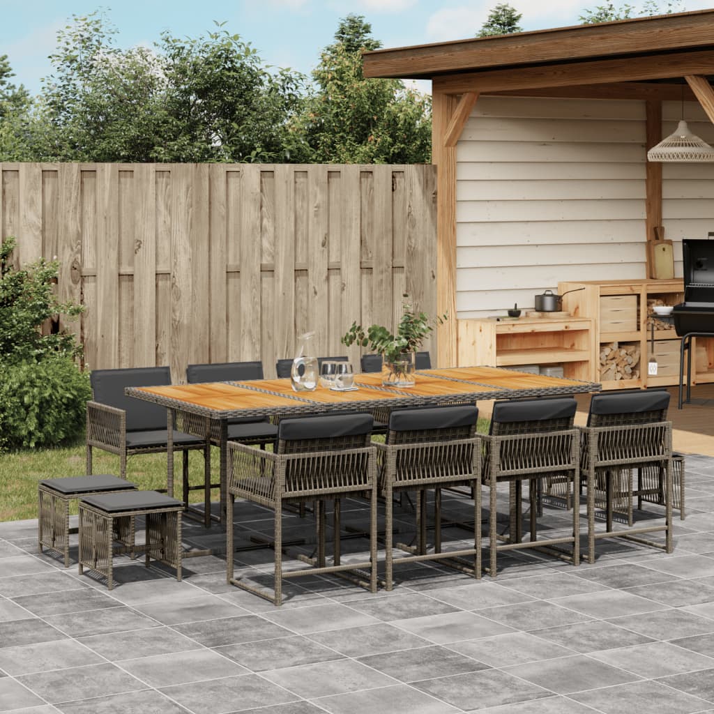 13-tlg. Garten-Essgruppe mit Kissen Grau Poly Rattan