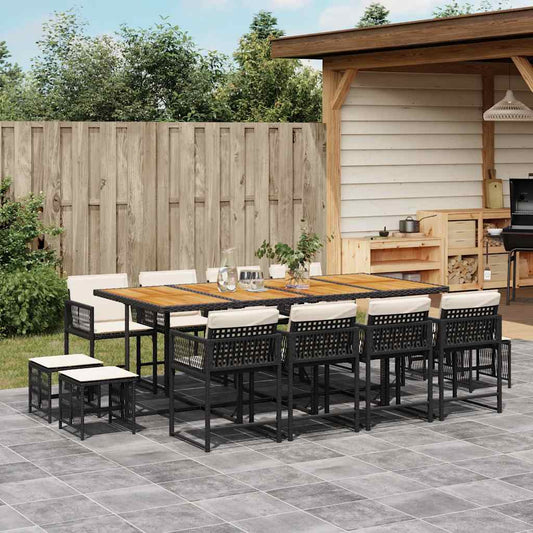 13-tlg. Garten-Essgruppe mit Kissen Schwarz Poly Rattan