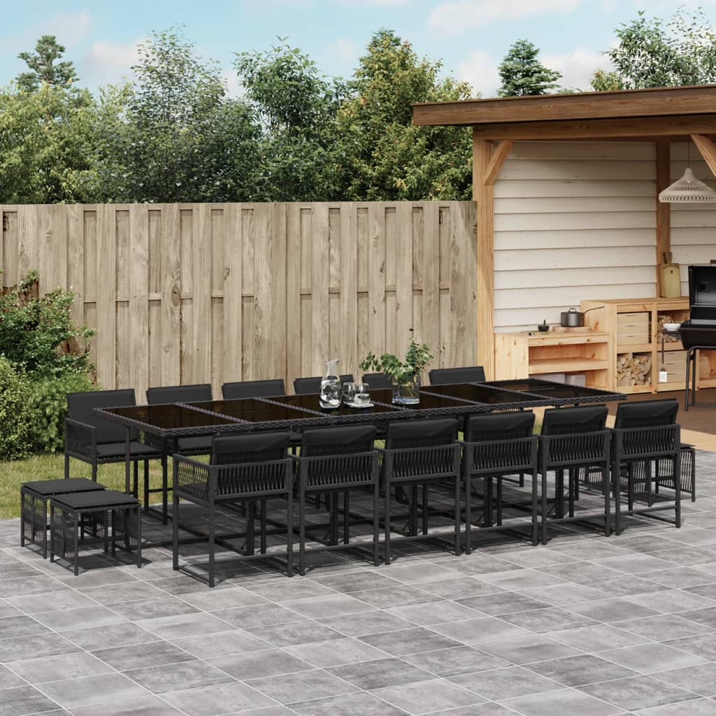 17-tlg. Garten-Essgruppe mit Kissen Schwarz Poly Rattan