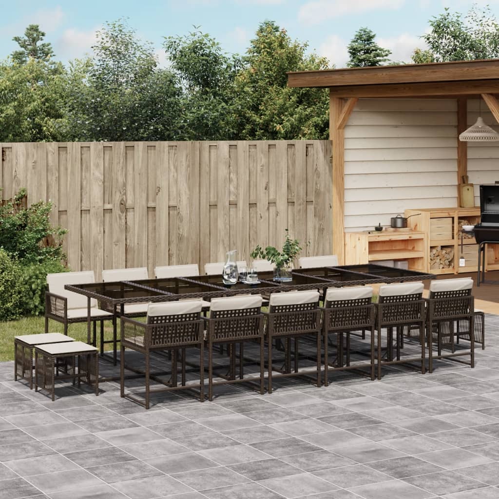 17-tlg. Garten-Essgruppe mit Kissen Braun Poly Rattan