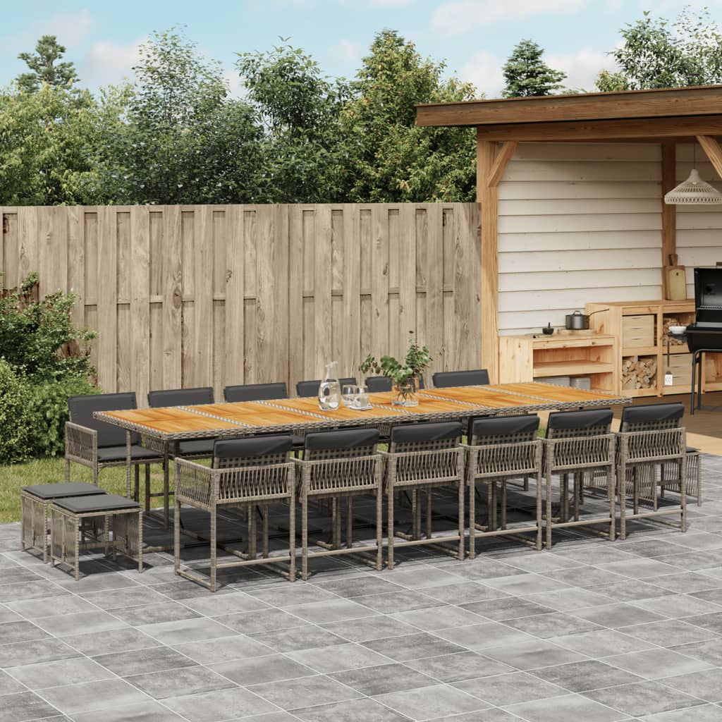 17-tlg. Garten-Essgruppe mit Kissen Grau Poly Rattan