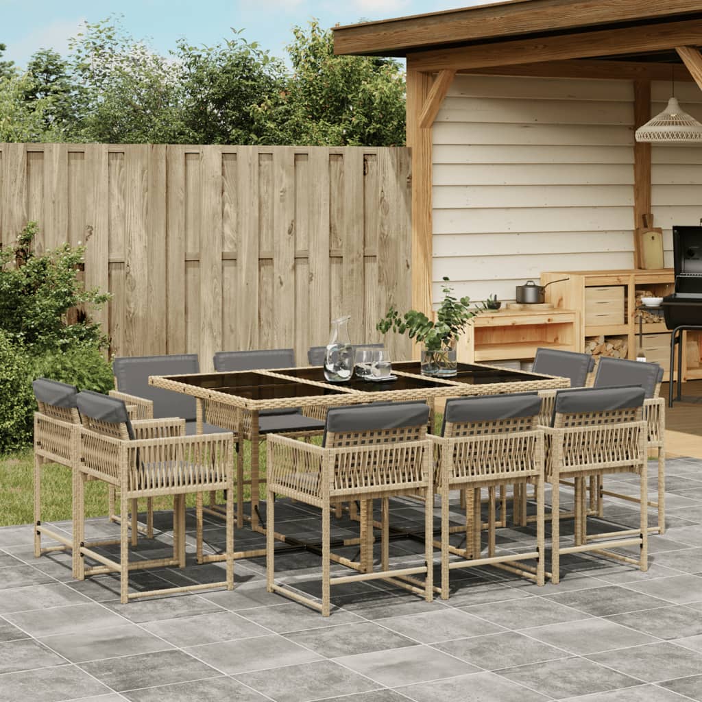 11-tlg. Garten-Essgruppe mit Kissen Beigemischung Poly Rattan