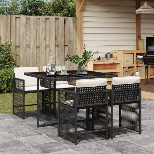 5-tlg. Garten-Essgruppe mit Kissen Schwarz Poly Rattan