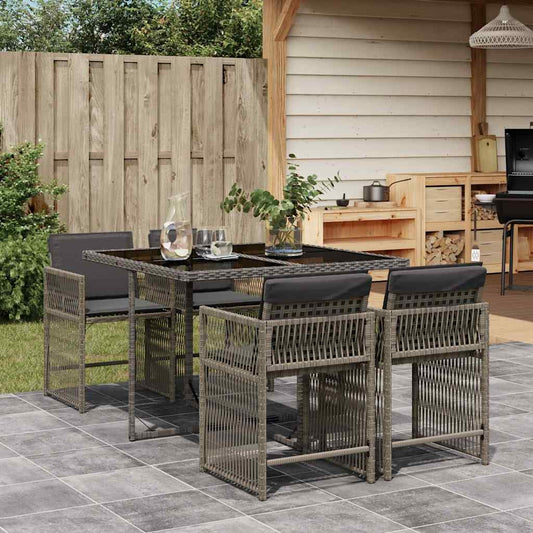 5-tlg. Garten-Essgruppe mit Kissen Grau Poly Rattan