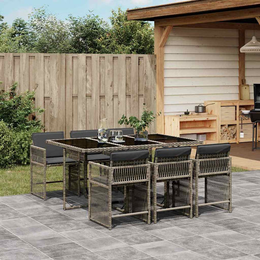 7-tlg. Garten-Essgruppe mit Kissen Grau Poly Rattan