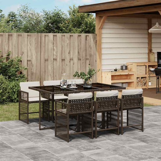 7-tlg. Garten-Essgruppe mit Kissen Braun Poly Rattan