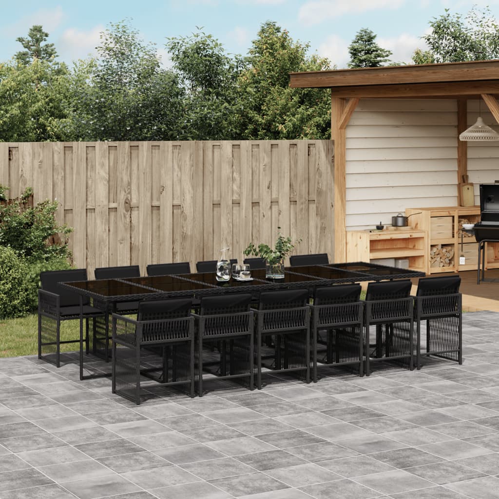 13-tlg. Garten-Essgruppe mit Kissen Schwarz Poly Rattan