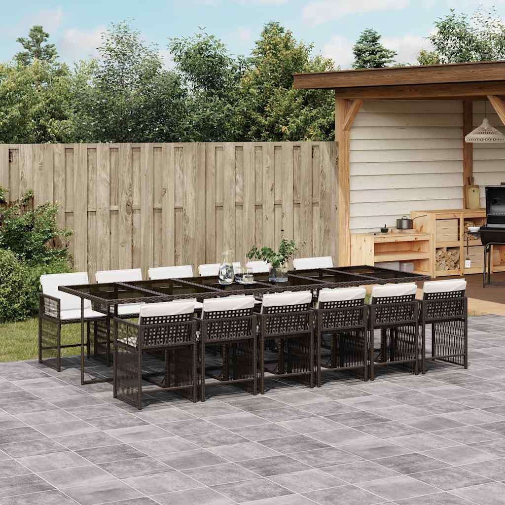 13-tlg. Garten-Essgruppe mit Kissen Braun Poly Rattan