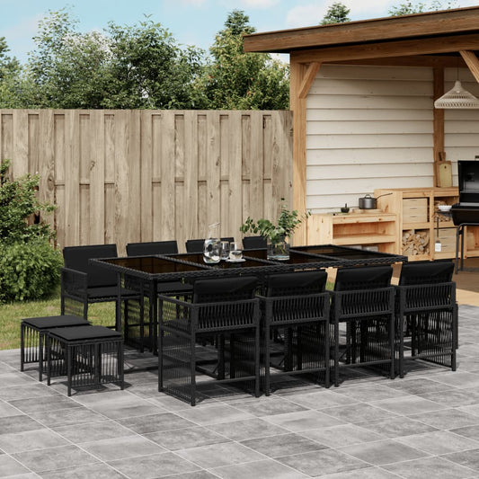 13-tlg. Garten-Essgruppe mit Kissen Schwarz Poly Rattan