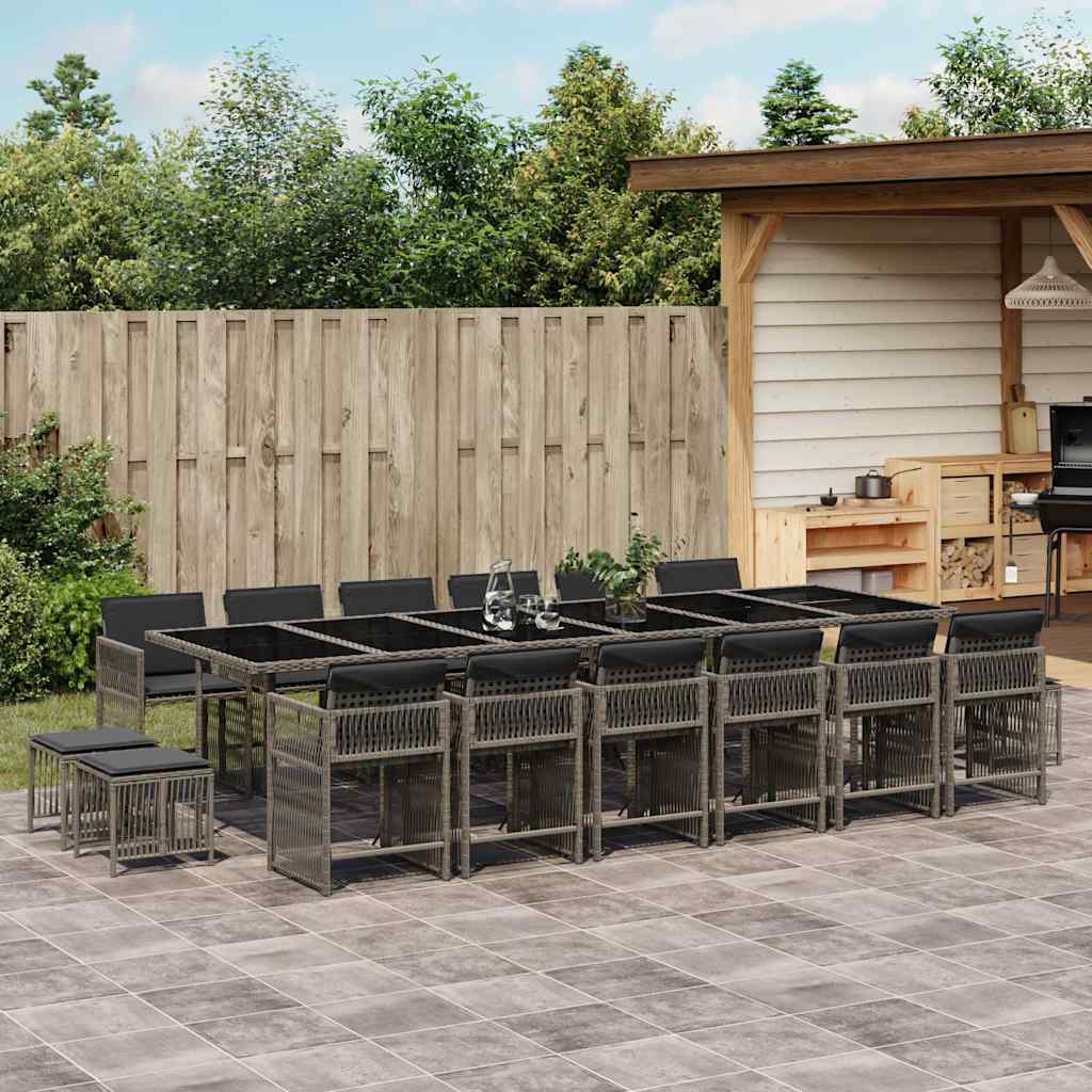 17-tlg. Garten-Essgruppe mit Kissen Grau Poly Rattan