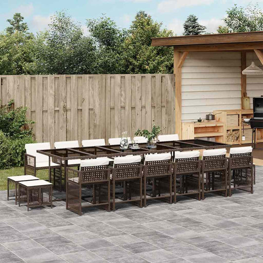 17-tlg. Garten-Essgruppe mit Kissen Braun Poly Rattan