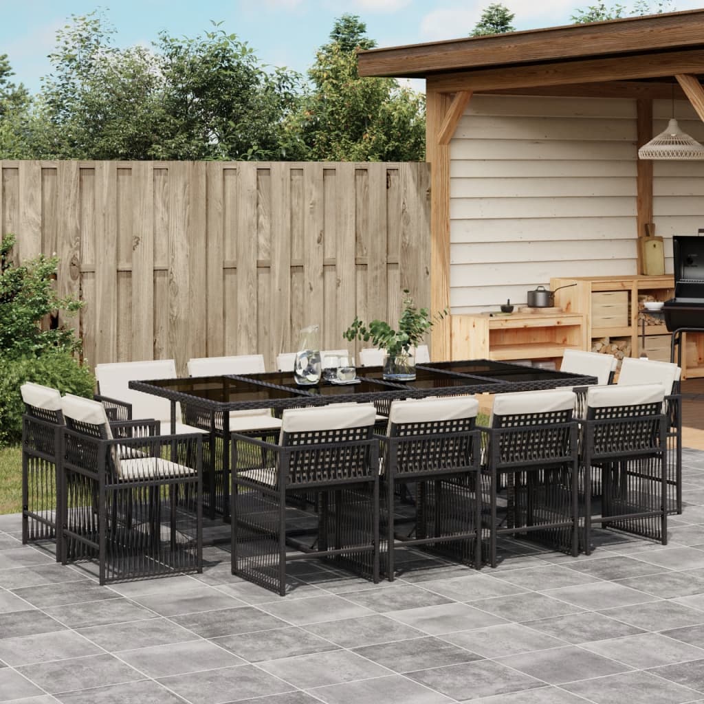 13-tlg. Garten-Essgruppe mit Kissen Schwarz Poly Rattan