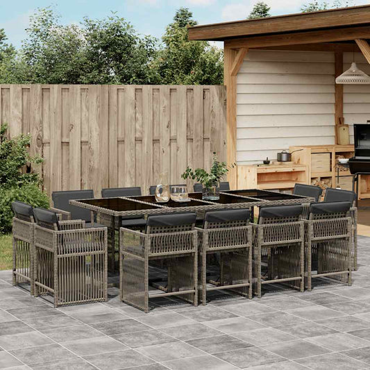 13-tlg. Garten-Essgruppe mit Kissen Grau Poly Rattan