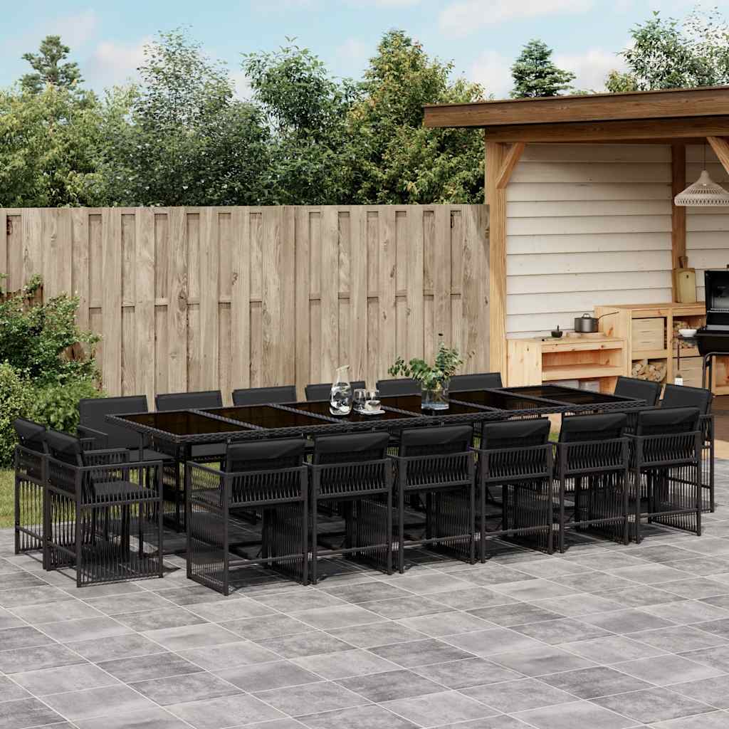 17-tlg. Garten-Essgruppe mit Kissen Schwarz Poly Rattan