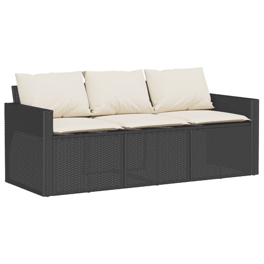 2-tlg. Garten-Essgruppe mit Kissen Schwarz Poly Rattan