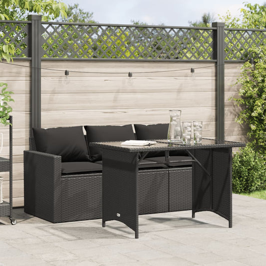 2-tlg. Garten-Essgruppe mit Kissen Schwarz Poly Rattan