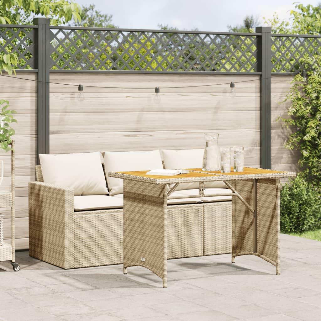 2-tlg. Garten-Essgruppe mit Kissen Beige Poly Rattan