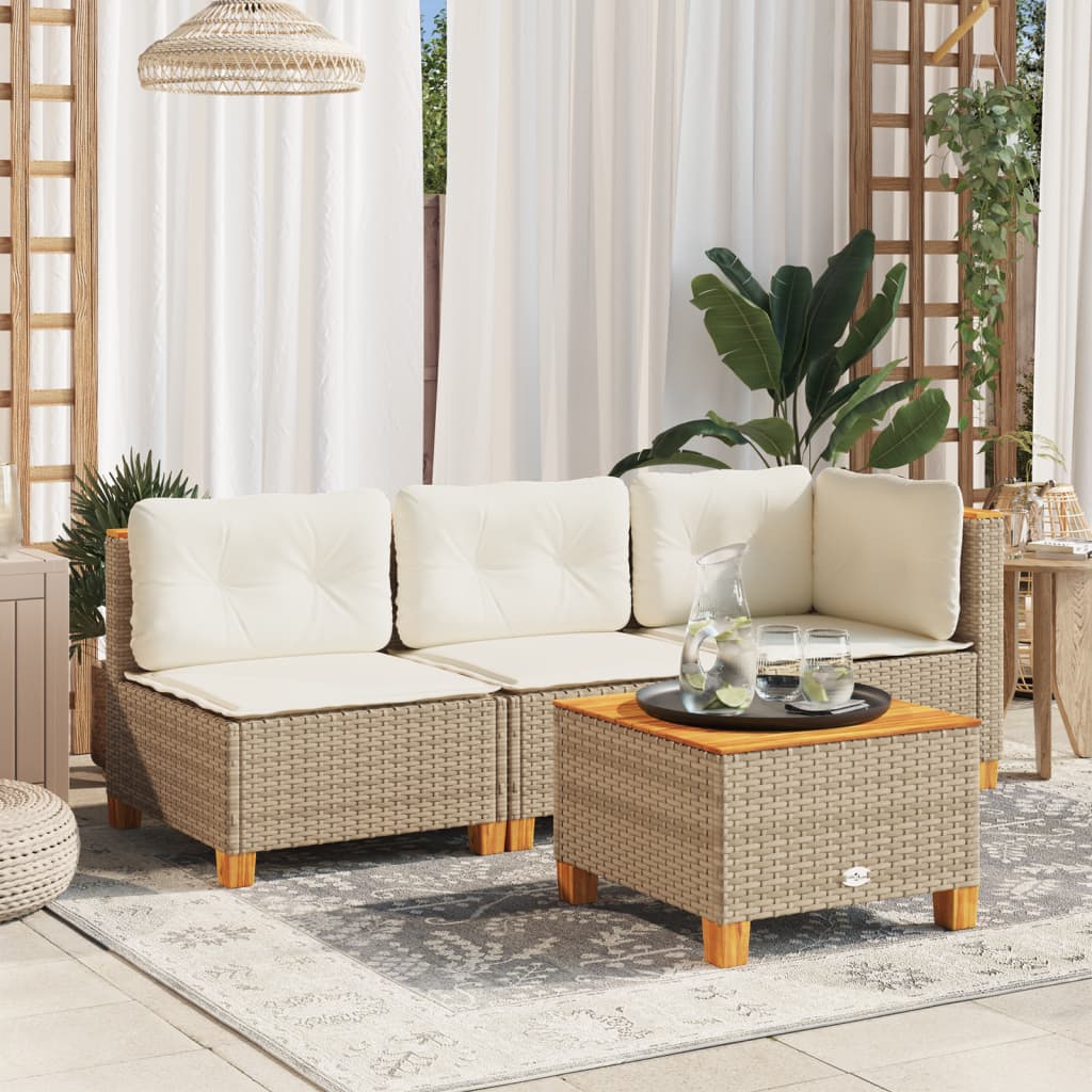 Gartentisch Beige 55x55x36 cm Poly Rattan Akazienholz