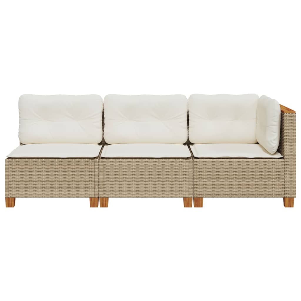 Gartensofa mit Kissen 3-Sitzer Beige Poly Rattan