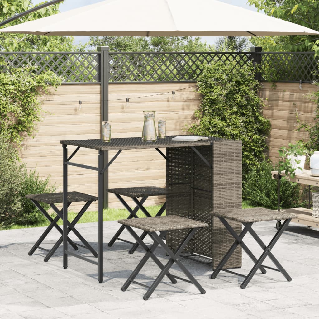 5-tlg. Garten-Essgruppe Klappbar Grau Poly Rattan