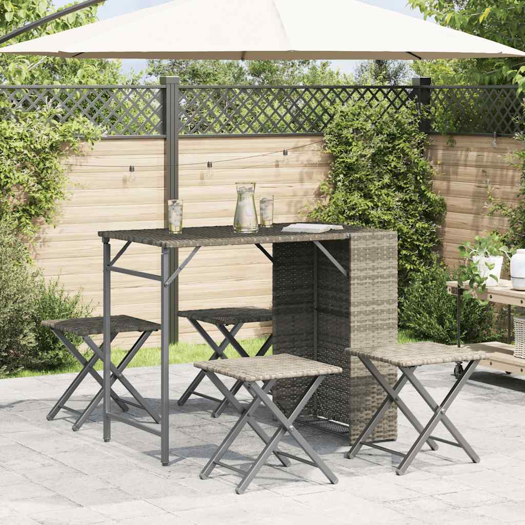 5-tlg. Garten-Essgruppe Klappbar Hellgrau Poly Rattan