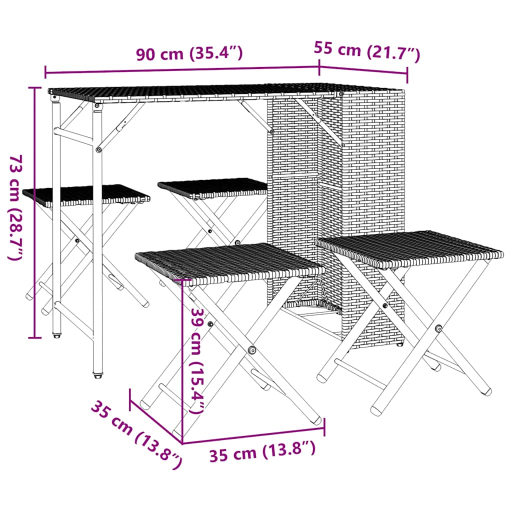 5-tlg. Garten-Essgruppe Klappbar Hellgrau Poly Rattan