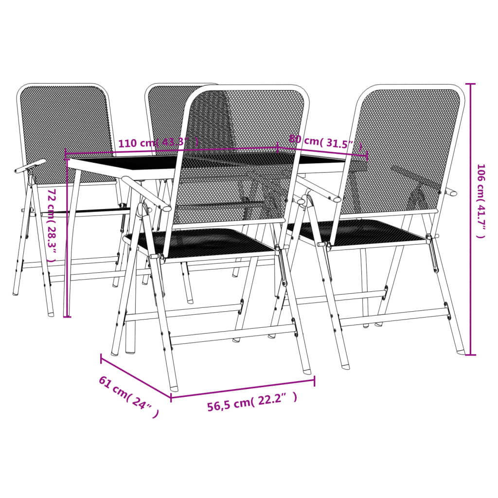 5-tlg. Garten-Essgruppe Anthrazit Streckgitter