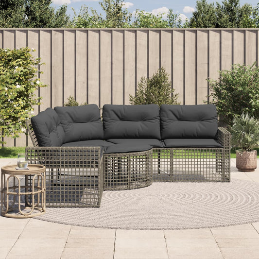 Gartensofa in L-Form mit Kissen und Fußbank Grau Poly Rattan