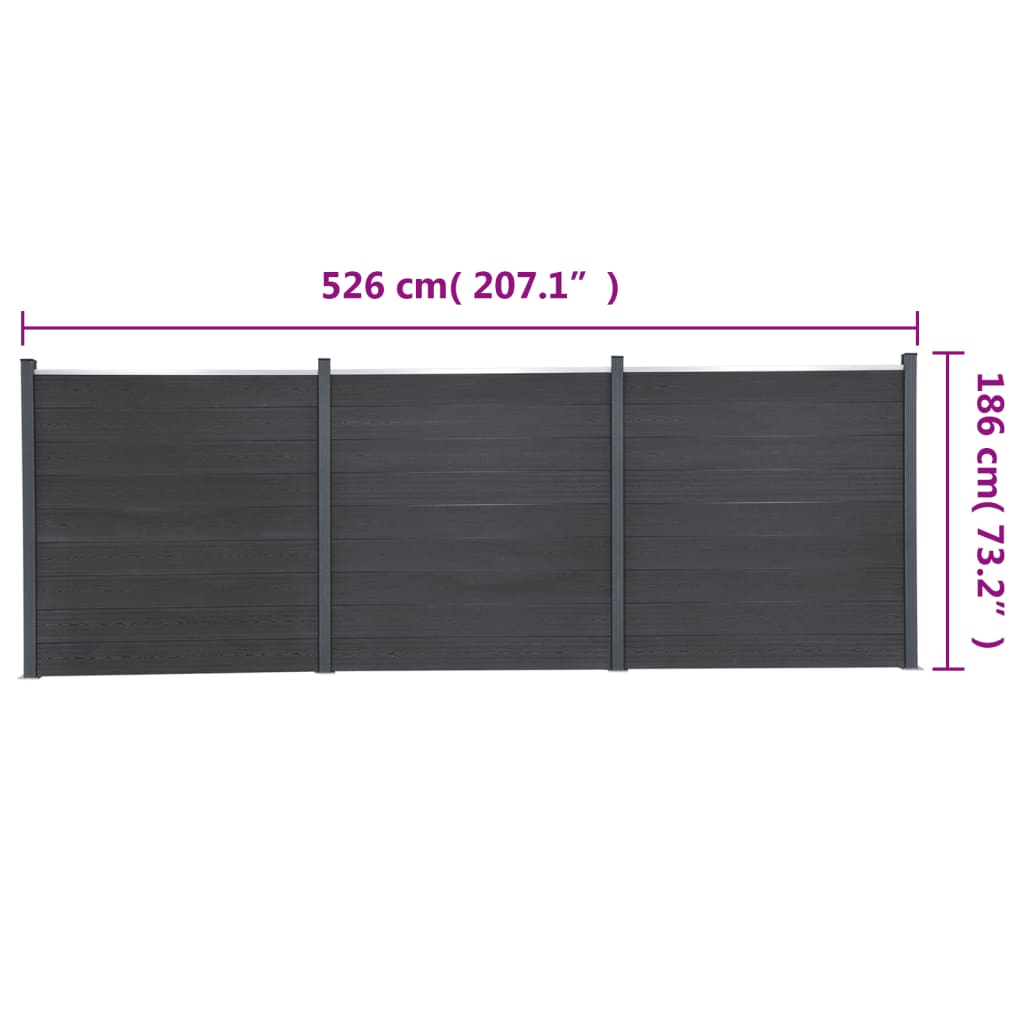 Zaunelement-Set Grau 526x186 cm WPC