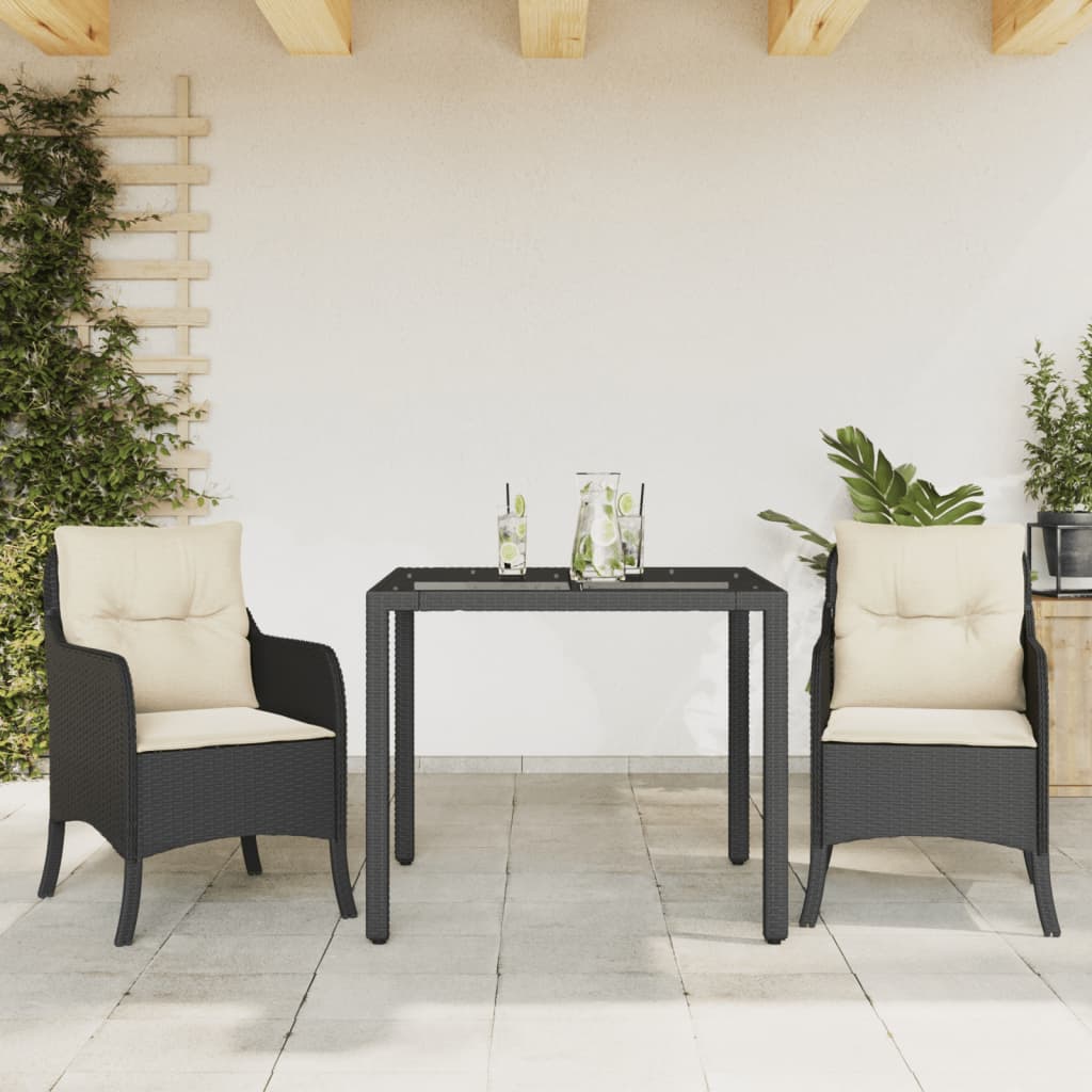 3-tlg. Garten-Essgruppe mit Kissen Schwarz Poly Rattan