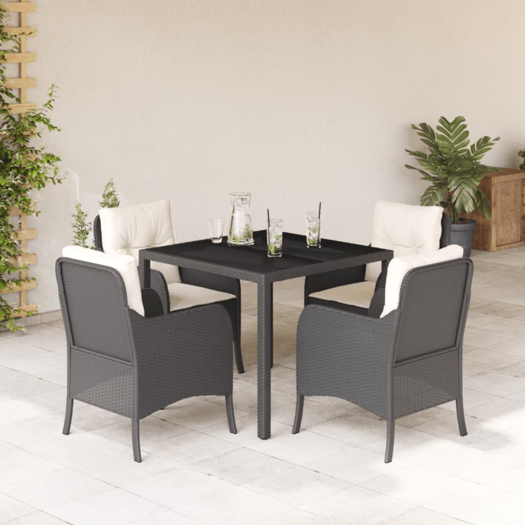 5-tlg. Garten-Essgruppe mit Kissen Schwarz Poly Rattan