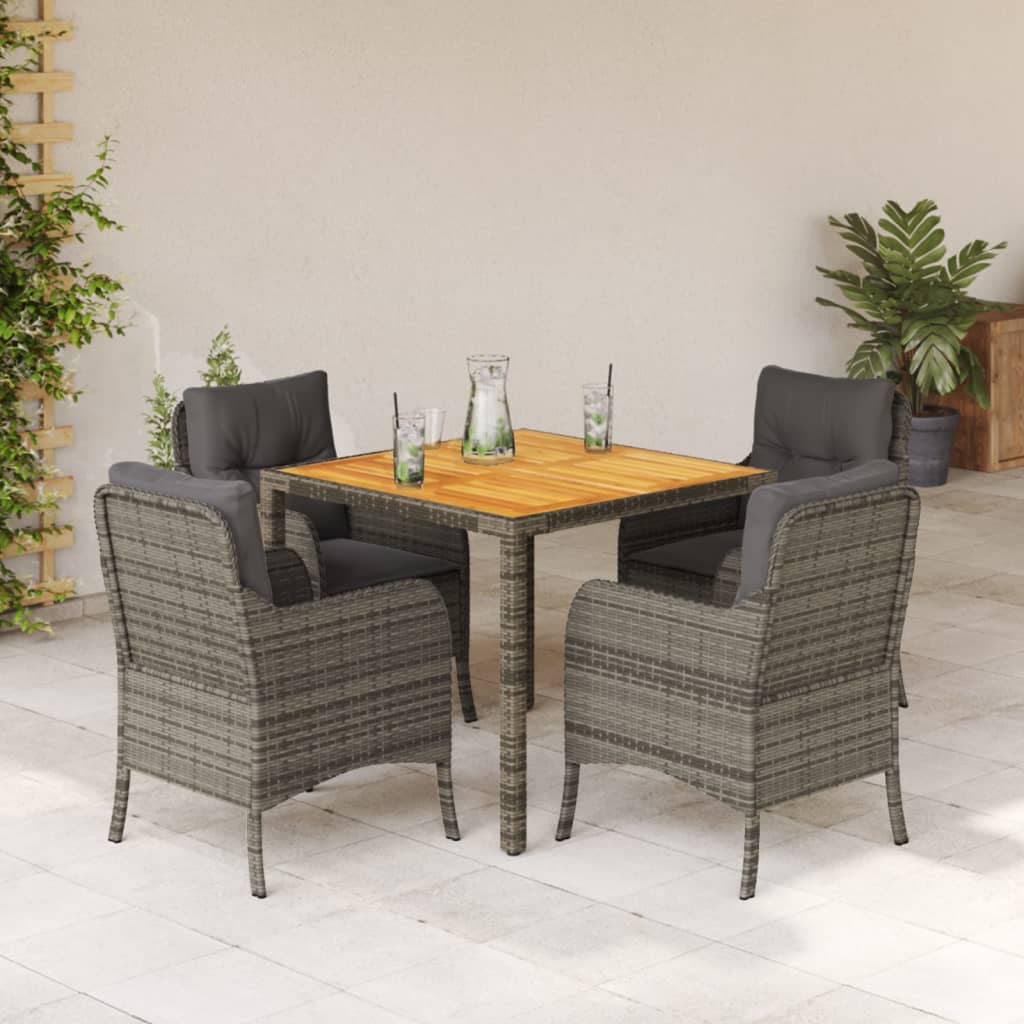 5-tlg. Garten-Essgruppe mit Kissen Grau Poly Rattan