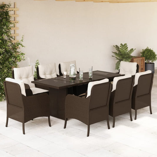 9-tlg. Garten-Essgruppe mit Kissen Braun Poly Rattan