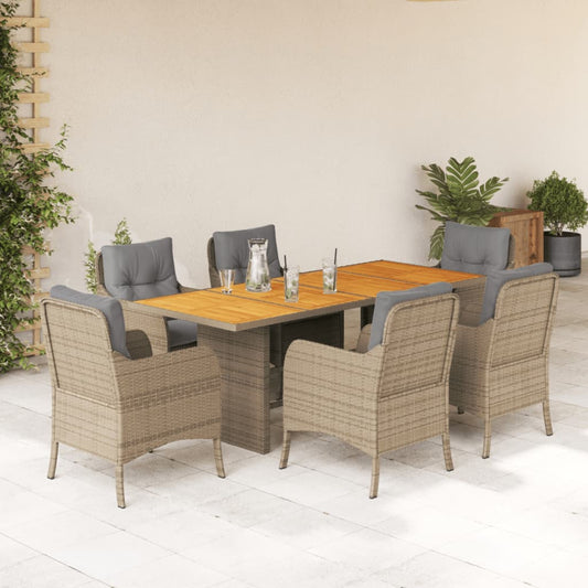 7-tlg. Garten-Essgruppe mit Kissen Beige Poly Rattan