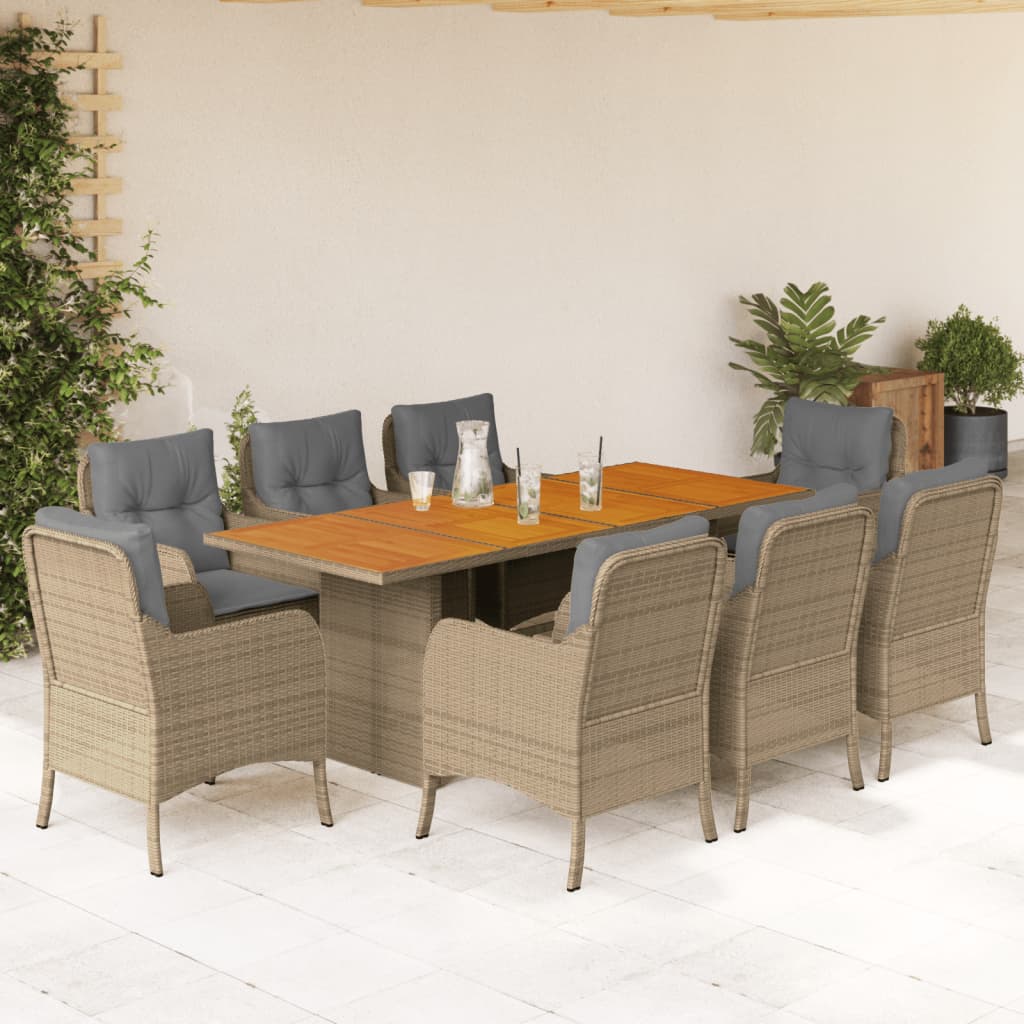 9-tlg. Garten-Essgruppe mit Kissen Beige Poly Rattan