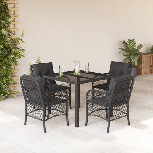 5-tlg. Garten-Essgruppe mit Kissen Schwarz Poly Rattan