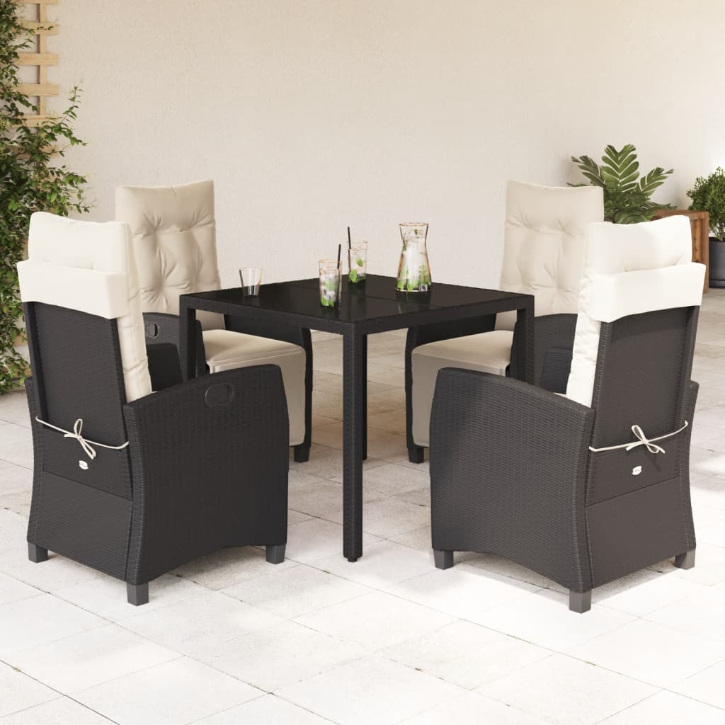 5-tlg. Garten-Essgruppe mit Kissen Schwarz Poly Rattan