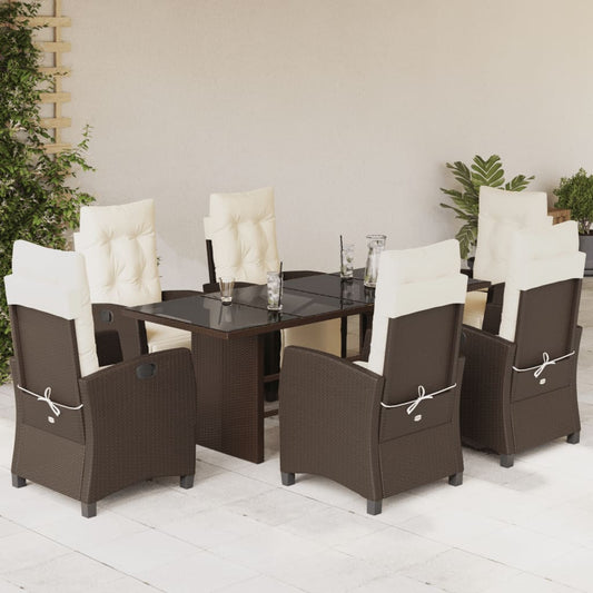 7-tlg. Garten-Essgruppe mit Kissen Braun Poly Rattan