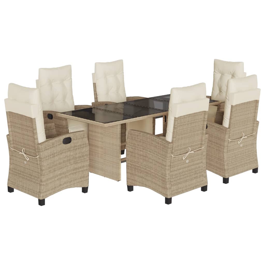 7-tlg. Garten-Essgruppe mit Kissen Beige Poly Rattan