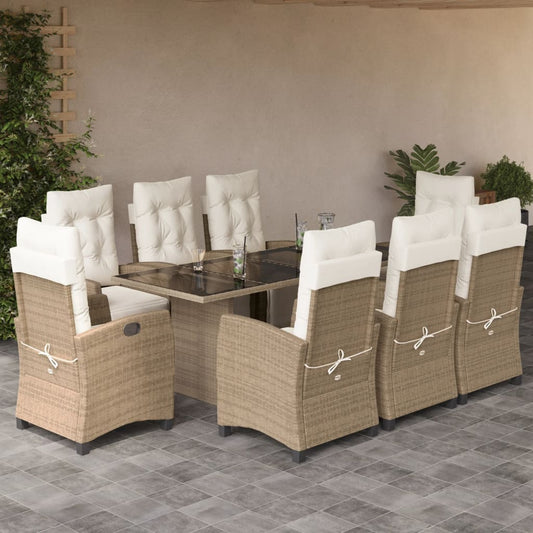 9-tlg. Garten-Essgruppe mit Kissen Beige Poly Rattan