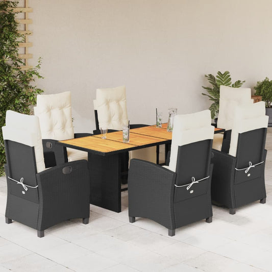 7-tlg. Garten-Essgruppe mit Kissen Schwarz Poly Rattan