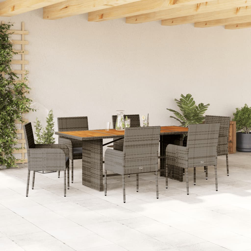 7-tlg. Garten-Essgruppe mit Kissen Grau Poly Rattan