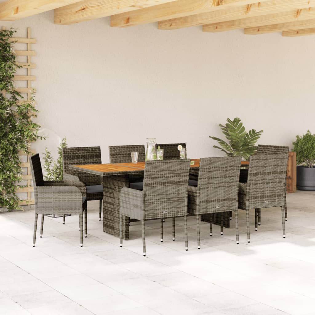 9-tlg. Garten-Essgruppe mit Kissen Grau Poly Rattan