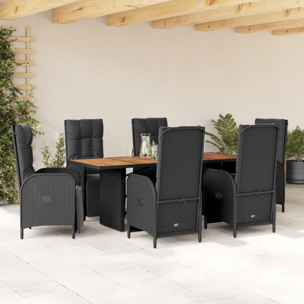 7-tlg. Garten-Essgruppe mit Kissen Schwarz Poly Rattan